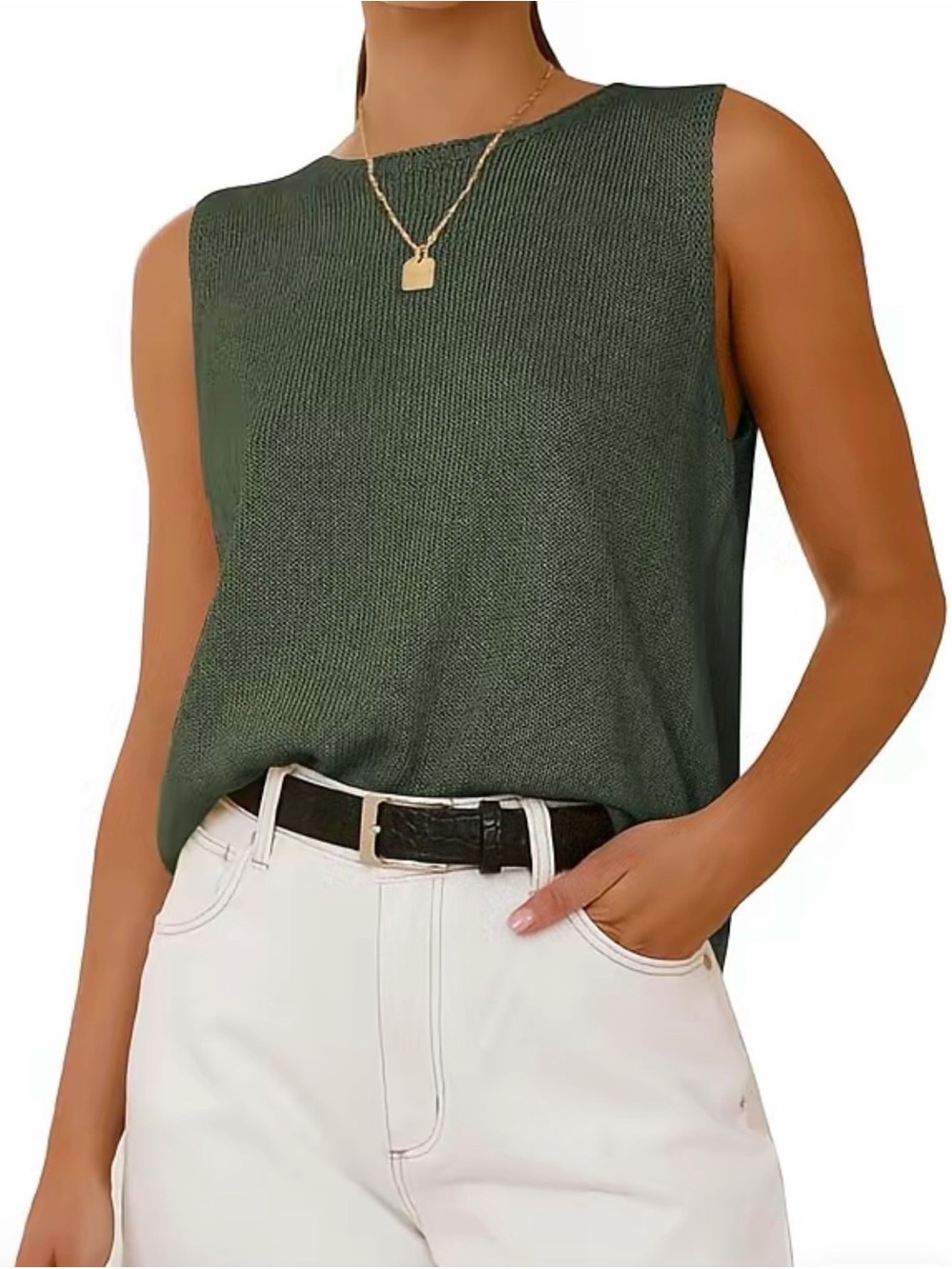 NWT Classic Sleeveless Knit Tank Top in Dark Green - Women's Essential